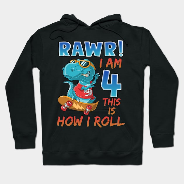 Rawr i am seven this is how i roll tee T-rex birthday tee Custom Birthday Kids Tee Dinosaur Birthday Gift Hoodie by FortuneFrenzy